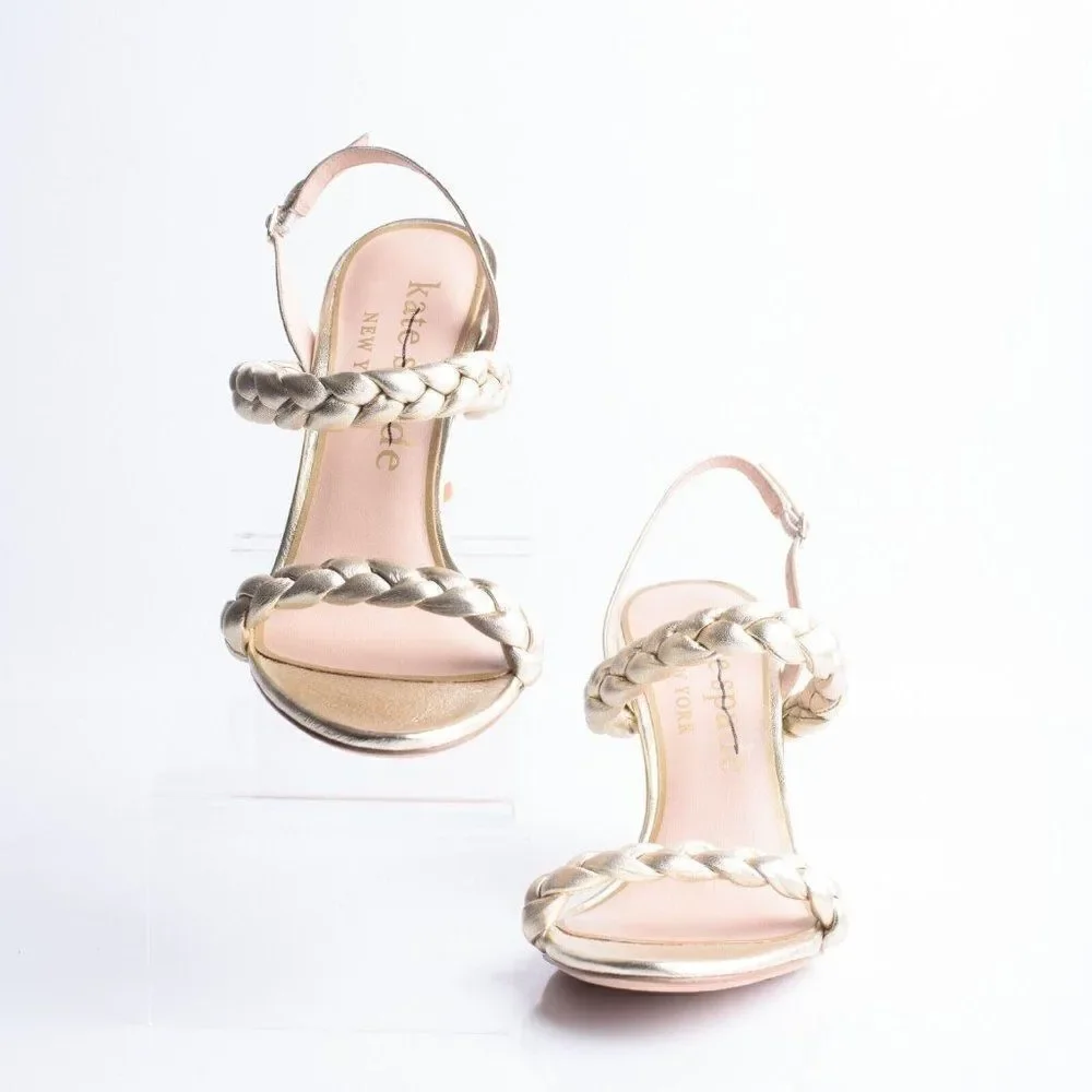 Kate Spade Womens Gold Saffron Braided Leather Slingbacks Heels Sandals US 9